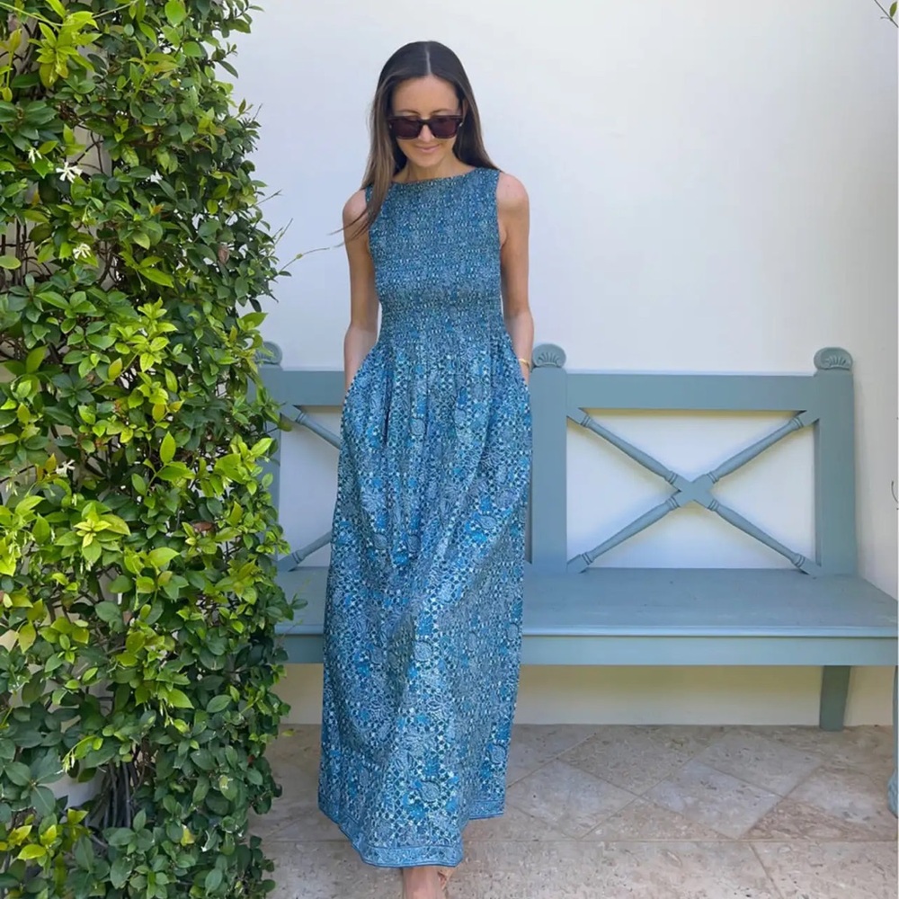 Hill House Blue Floral Sleeveless Maxi Dress